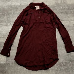 Maroon Long Sleeve Shirt Dress